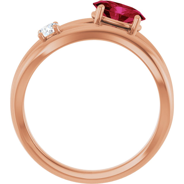14K Gold Oval Lab-Grown Ruby & Natural Diamond Accented Ring – 7x5mm - Rose Gold - view 2