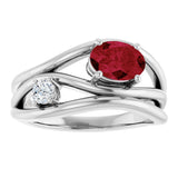 14K Gold Oval Lab-Grown Ruby & Natural Diamond Accented Ring – 7x5mm - White Gold - view 3
