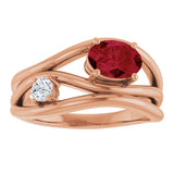 14K Gold Oval Lab-Grown Ruby & Natural Diamond Accented Ring – 7x5mm - Rose Gold - view 3