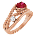 14K Gold Oval Lab-Grown Ruby & Natural Diamond Accented Ring – 7x5mm - Rose Gold