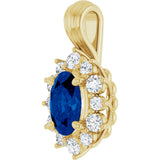 14K Gold Oval Natural Blue Sapphire & Natural Diamond Halo-Style Pendant - Yellow Gold - view 2
