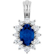 14K Gold Oval Natural Blue Sapphire & Natural Diamond Halo-Style Pendant - White Gold