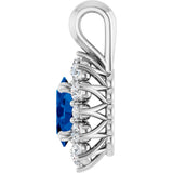 14K Gold Oval Natural Blue Sapphire & Natural Diamond Halo-Style Pendant - White Gold - view 3