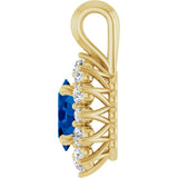 14K Gold Oval Natural Blue Sapphire & Natural Diamond Halo-Style Pendant - Yellow Gold - view 3