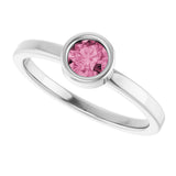 14K Gold Round Natural Pink Tourmaline Bezel-Set Solitaire Ring - White Gold - view 10
