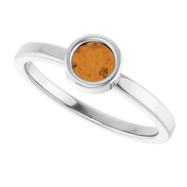 Platinum Round Natural Citrine Bezel-Set Solitaire Ring - view 10