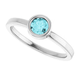 Platinum Round Natural Blue Zircon Bezel-Set Solitaire Ring - view 10