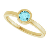 14K Gold Round Natural Blue Zircon Bezel-Set Solitaire Ring - Yellow Gold - view 10