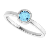 14K Gold Round Natural Aquamarine Bezel-Set Solitaire Ring - White Gold - view 10