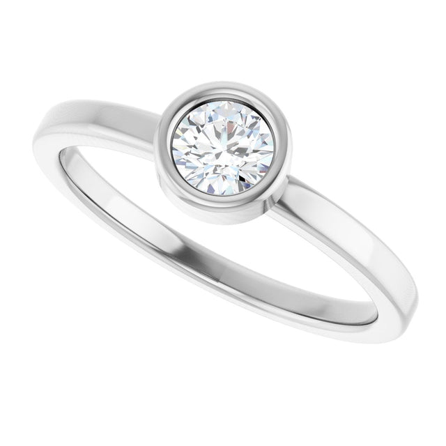 14K Gold Round Natural White Sapphire Bezel-Set Solitaire Ring - White Gold - view 10