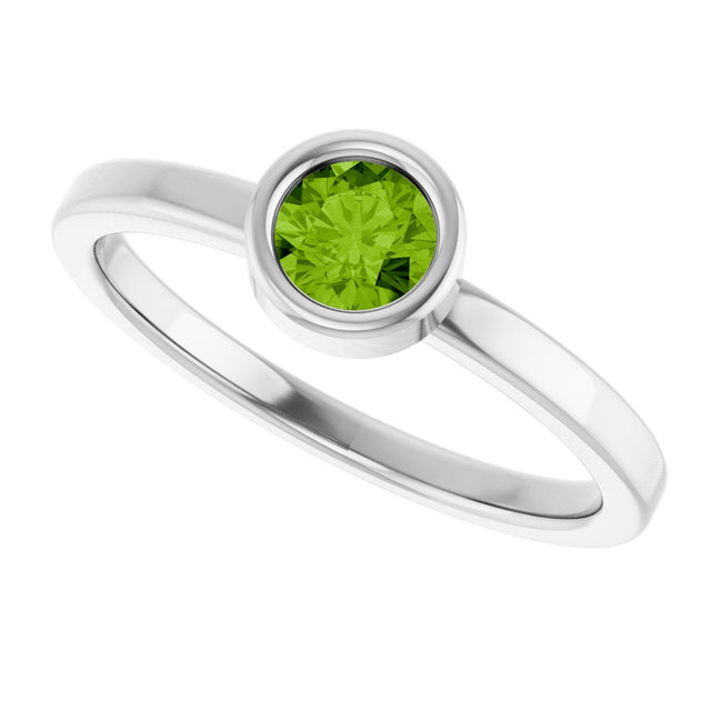 14K Gold Round Natural Peridot Bezel-Set Solitaire Ring - White Gold - view 10