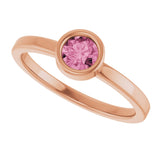 14K Gold Round Natural Pink Tourmaline Bezel-Set Solitaire Ring - Rose Gold - view 10