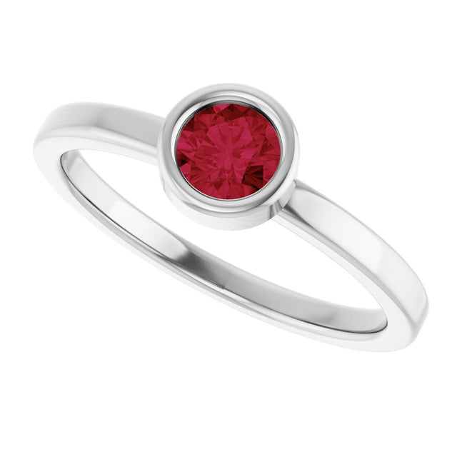 14K Gold Round Natural Ruby Bezel-Set Solitaire Ring - White Gold - view 10