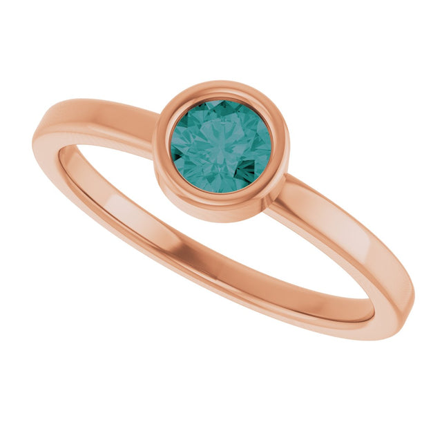 14K Gold Round Lab-Grown Alexandrite Bezel-Set Solitaire Ring - Rose Gold - view 10