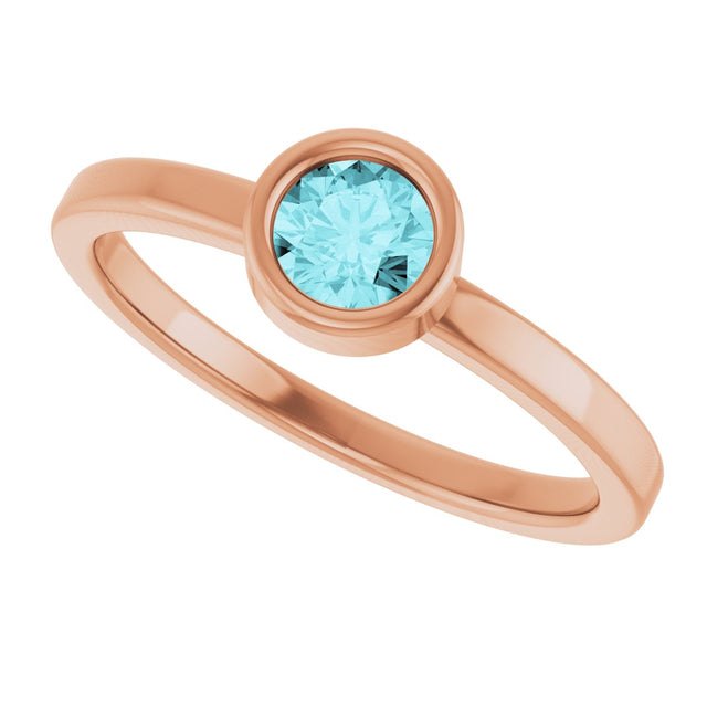 14K Gold Round Natural Blue Zircon Bezel-Set Solitaire Ring - Rose Gold - view 10