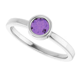 14K Gold Round Natural Amethyst Bezel-Set Solitaire Ring - White Gold - view 10