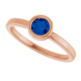 14K Gold Round Natural Blue Sapphire Bezel-Set Solitaire Ring - Rose Gold - view 10