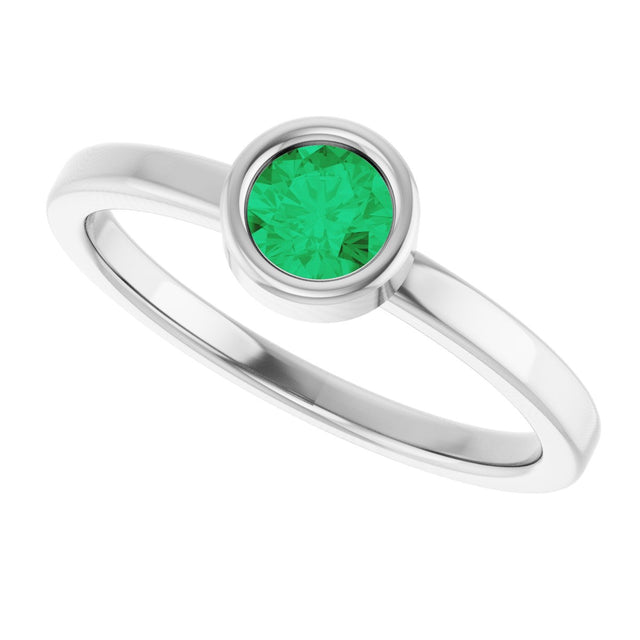 14K Gold Round Natural Emerald Bezel-Set Solitaire Ring - White Gold - view 10