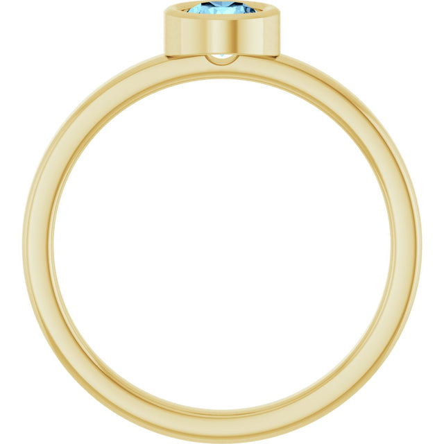 14K Gold Round Natural Aquamarine Bezel-Set Solitaire Ring - Yellow Gold - view 7