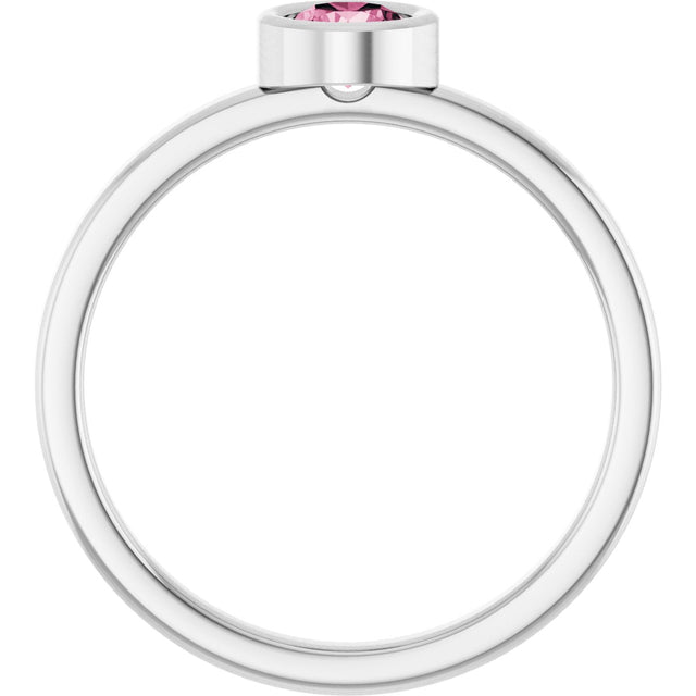 14K Gold Round Natural Pink Tourmaline Bezel-Set Solitaire Ring - White Gold - view 7