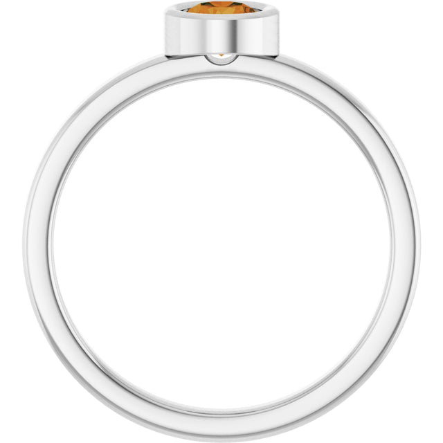Platinum Round Natural Citrine Bezel-Set Solitaire Ring - view 7