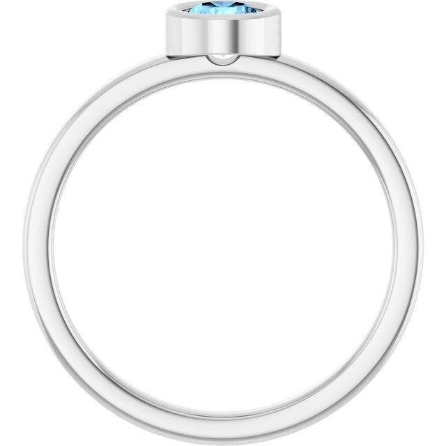 Platinum Round Natural Aquamarine Bezel-Set Solitaire Ring - view 7