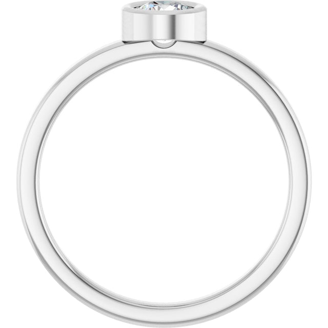 14K Gold Round Natural White Sapphire Bezel-Set Solitaire Ring - White Gold - view 7
