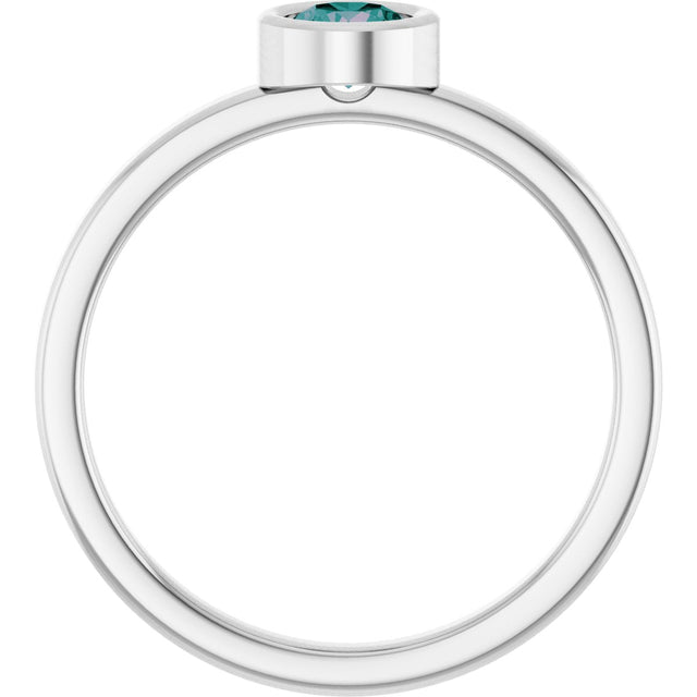 14K Gold Round Lab-Grown Alexandrite Bezel-Set Solitaire Ring - White Gold - view 7