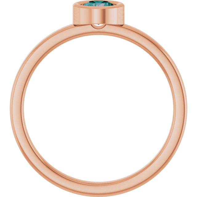 14K Gold Round Lab-Grown Alexandrite Bezel-Set Solitaire Ring - Rose Gold - view 7