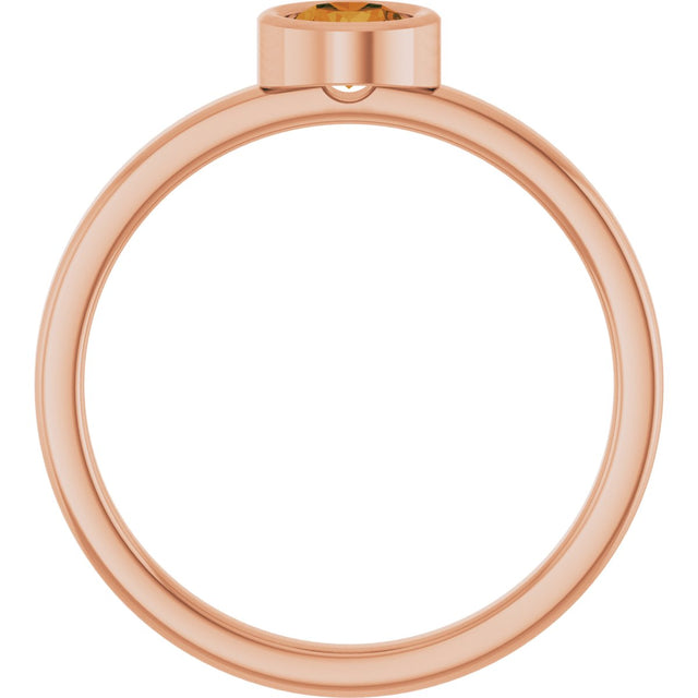 14K Gold Round Natural Citrine Bezel-Set Solitaire Ring - Rose Gold - view 7