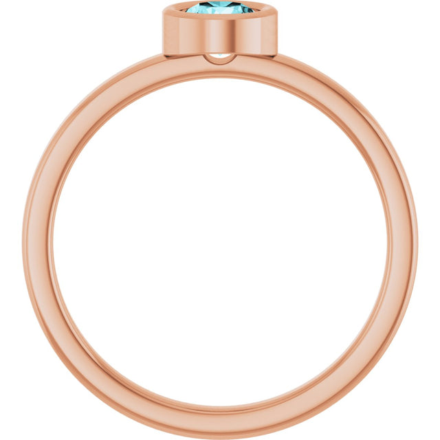 14K Gold Round Natural Blue Zircon Bezel-Set Solitaire Ring - Rose Gold - view 7