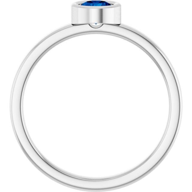 14K Gold Round Natural Blue Sapphire Bezel-Set Solitaire Ring - White Gold - view 7