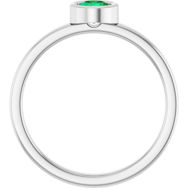 14K Gold Round Natural Emerald Bezel-Set Solitaire Ring - White Gold - view 7