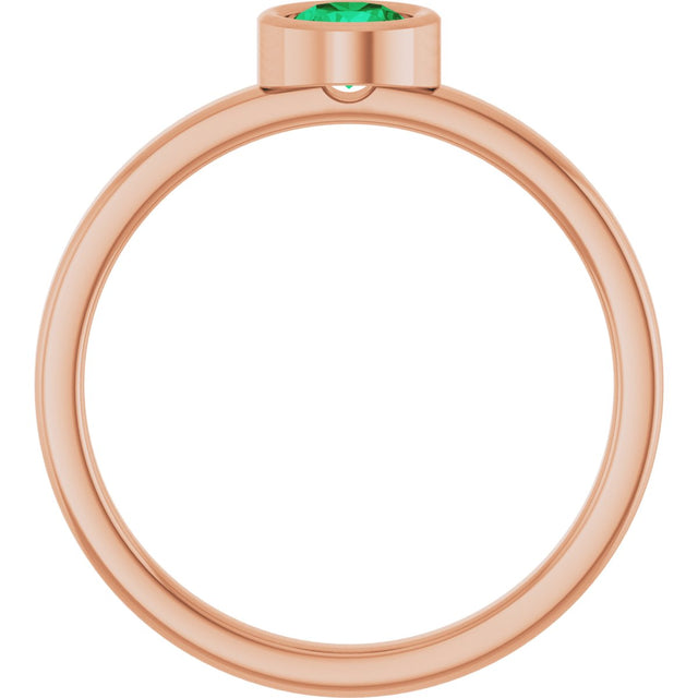 14K Gold Round Lab-Grown Emerald Bezel-Set Solitaire Ring - Rose Gold - view 7