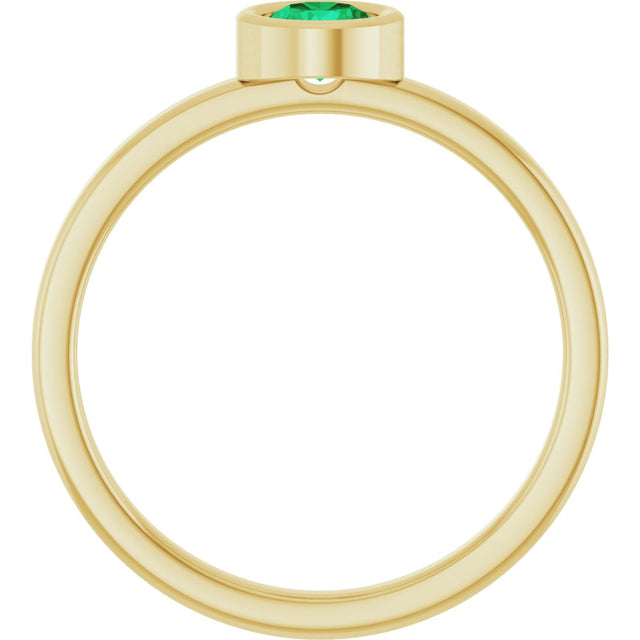14K Gold Round Natural Emerald Bezel-Set Solitaire Ring - Yellow Gold - view 7