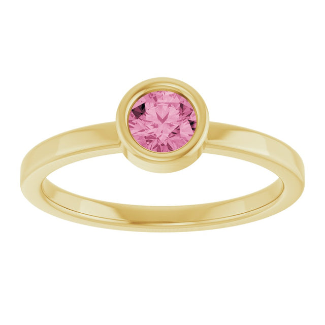 14K Gold Round Natural Pink Tourmaline Bezel-Set Solitaire Ring - Yellow Gold - view 8