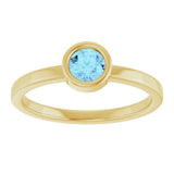 14K Gold Round Natural Aquamarine Bezel-Set Solitaire Ring - Yellow Gold - view 8
