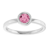 Platinum Round Natural Pink Tourmaline Bezel-Set Solitaire Ring - view 8