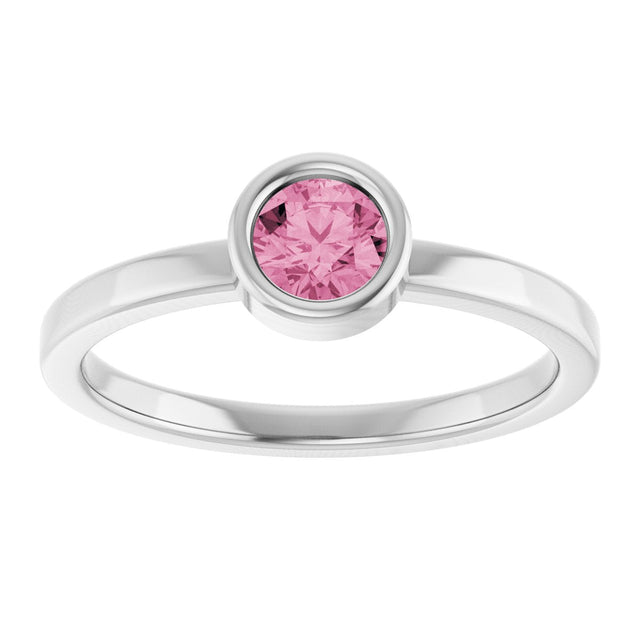 14K Gold Round Natural Pink Tourmaline Bezel-Set Solitaire Ring - White Gold - view 8