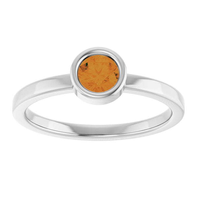 Platinum Round Natural Citrine Bezel-Set Solitaire Ring - view 8
