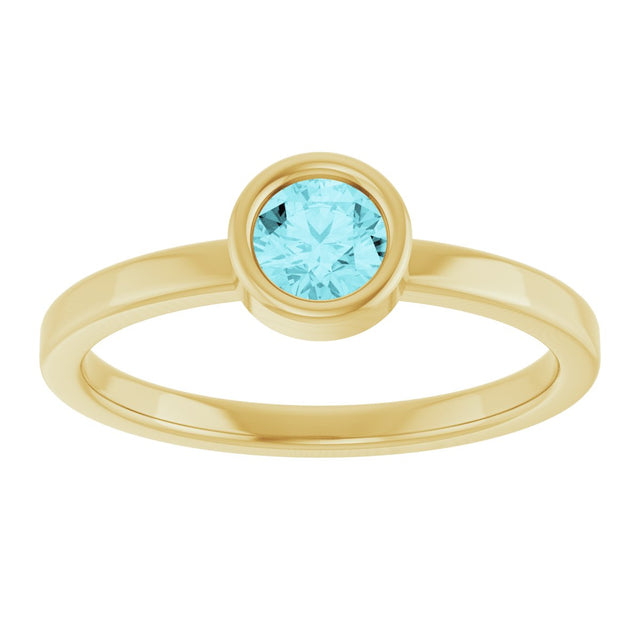 14K Gold Round Natural Blue Zircon Bezel-Set Solitaire Ring - Yellow Gold - view 8