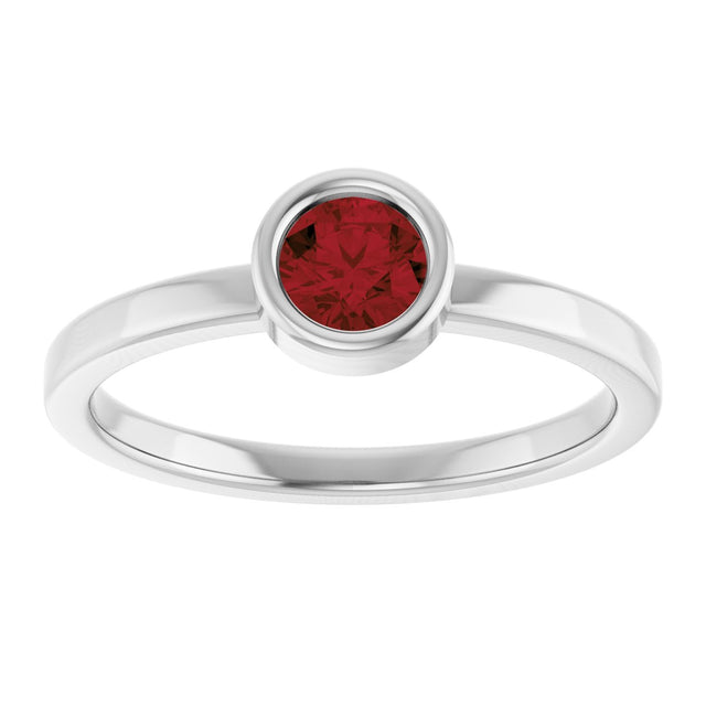 Platinum Round Natural Mozambique Garnet Bezel-Set Solitaire Ring - view 8
