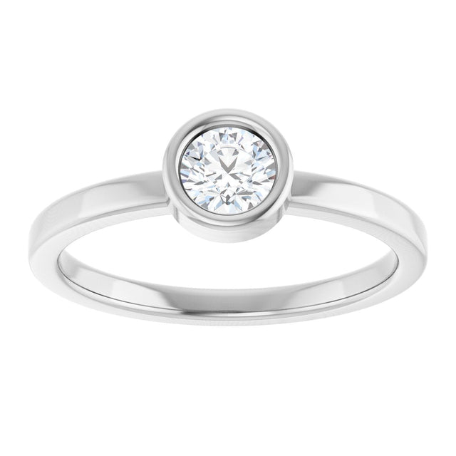 14K Gold Round Natural White Sapphire Bezel-Set Solitaire Ring - White Gold - view 8