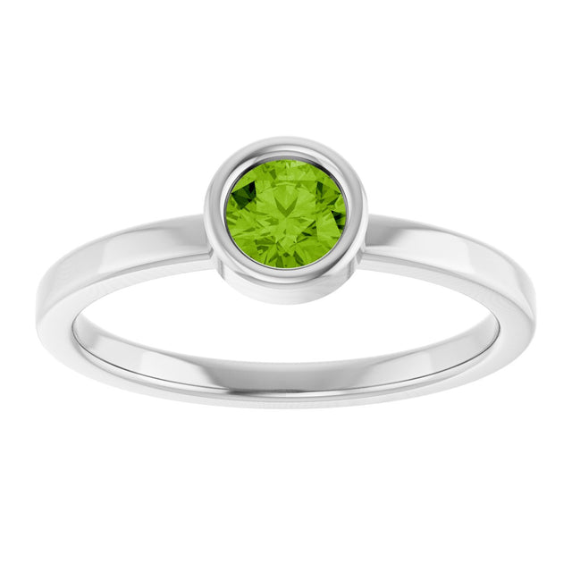 Platinum Round Natural Peridot Bezel-Set Solitaire Ring - view 8