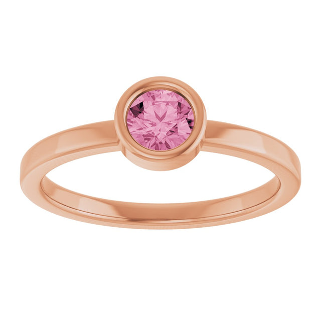 14K Gold Round Natural Pink Tourmaline Bezel-Set Solitaire Ring - Rose Gold - view 8