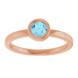 14K Gold Round Natural Aquamarine Bezel-Set Solitaire Ring - Rose Gold - view 8