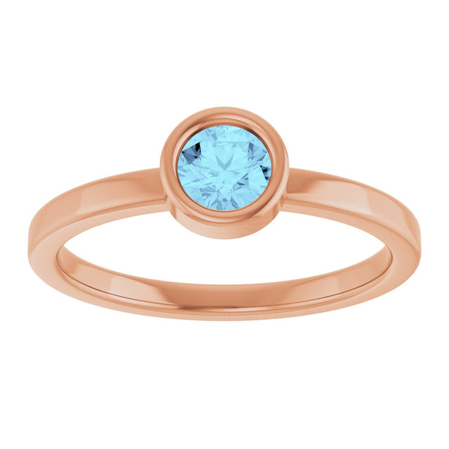 14K Gold Round Natural Aquamarine Bezel-Set Solitaire Ring - Rose Gold - view 8