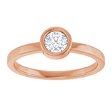 14K Gold Round Natural White Sapphire Bezel-Set Solitaire Ring - Rose Gold - view 8