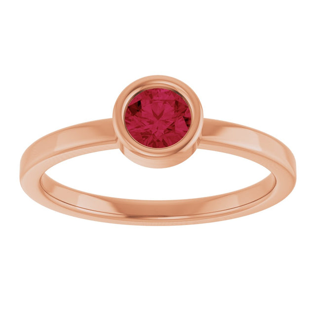 14K Gold Round Lab-Grown Ruby Bezel-Set Solitaire Ring - Rose Gold - view 8