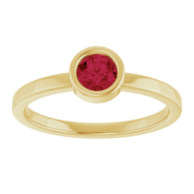 14K Gold Round Natural Ruby Bezel-Set Solitaire Ring - Yellow Gold - view 8